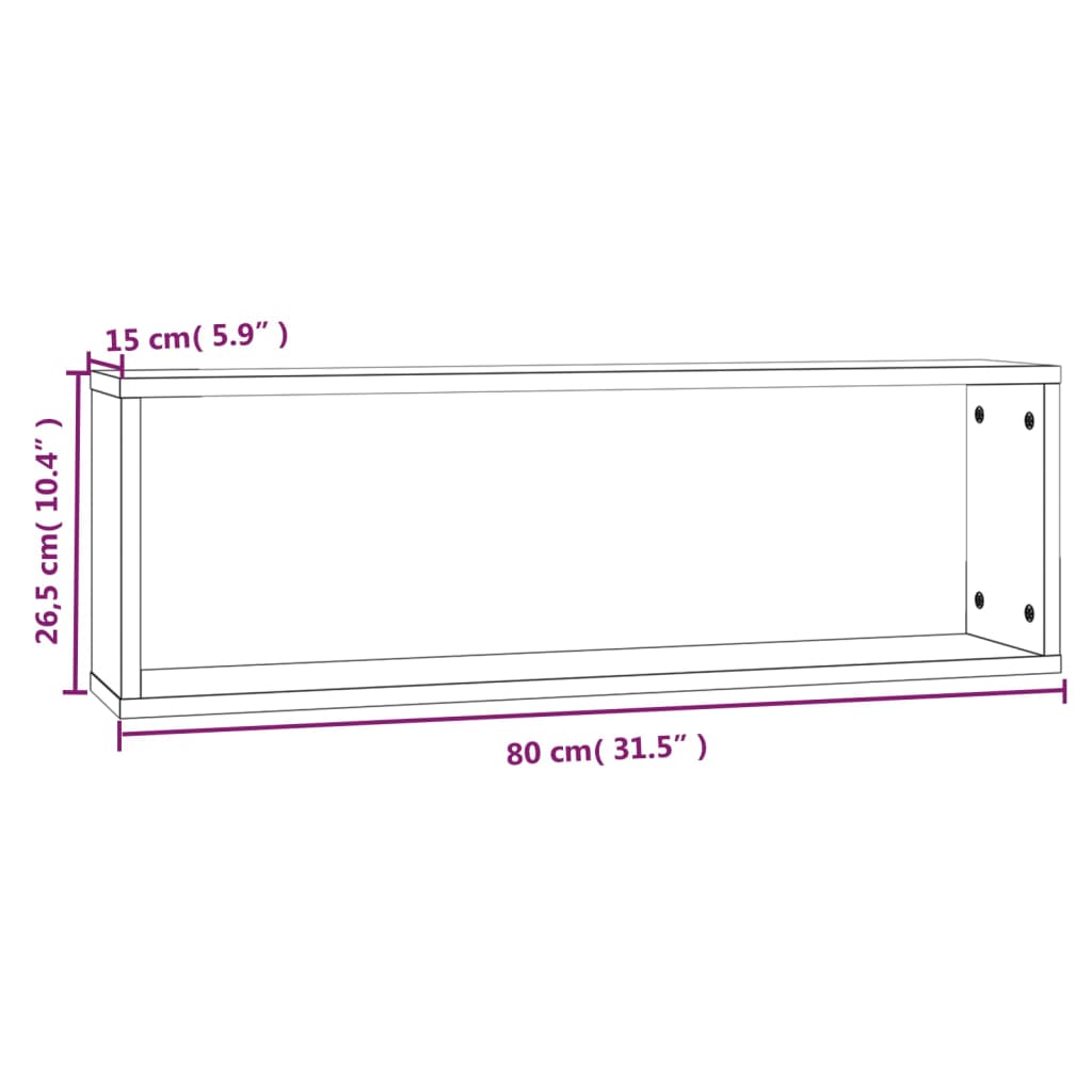 Wandschappen Kubus 80X15X6,5 Cm Bewerkt Hout 2 Grijs sonoma