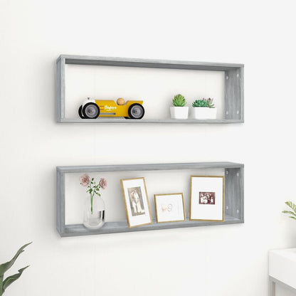 Wandschappen Kubus 80X15X6,5 Cm Bewerkt Hout 2 Grijs sonoma