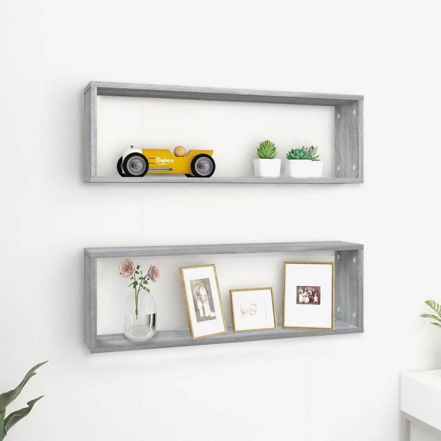 Wandschappen Kubus 80X15X6,5 Cm Bewerkt Hout 2 Grijs sonoma