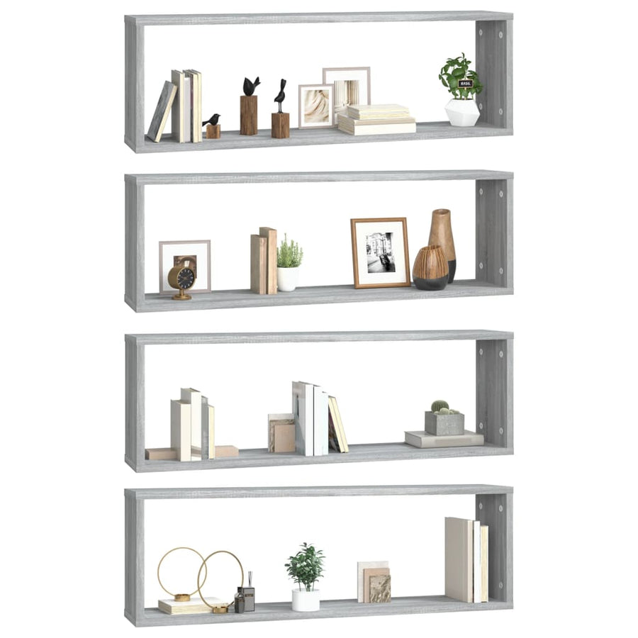 Wandschappen Kubus 80X15X26,5 Cm Bewerkt Hout 4 Grijs sonoma