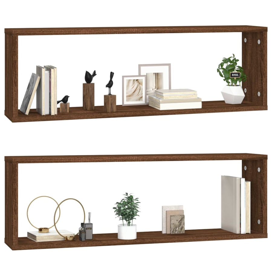 Wandschappen Kubus 80X15X6,5 Cm Bewerkt Hout Bruineiken 2 bruin eikenkleur