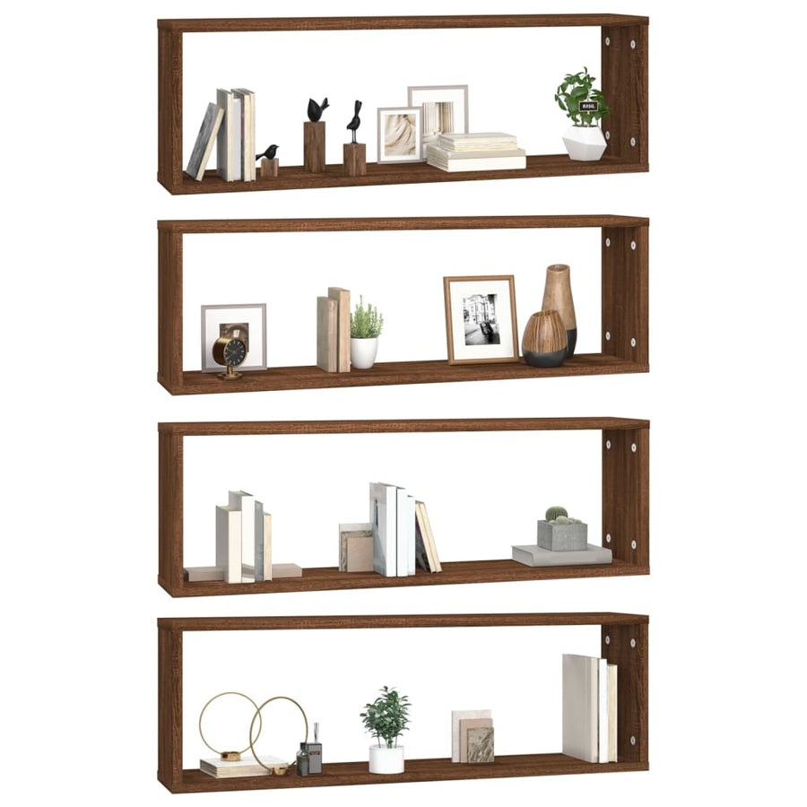 Wandschappen Kubus 80X15X26,5 Cm Hout 4 bruin eikenkleur