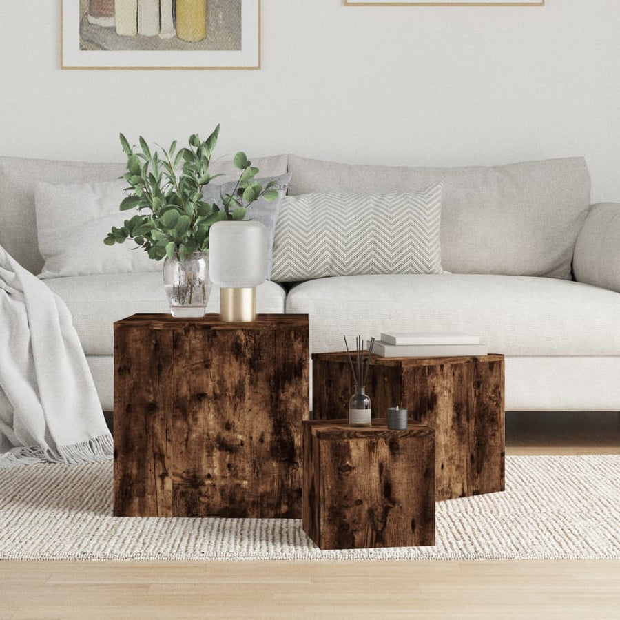 Bijzettafels Bewerkt Hout Kleurig Gerookt eiken