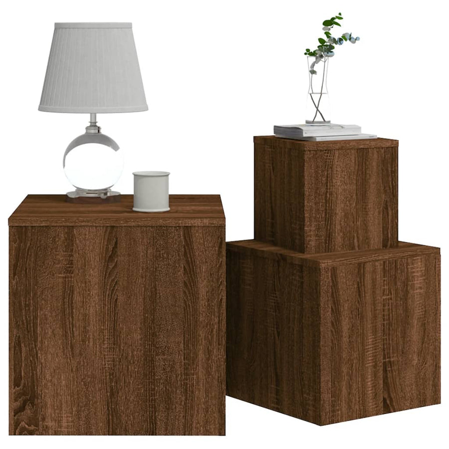 Bijzettafels 3 st bewerkt hout bruin eikenkleur bruin eikenkleur