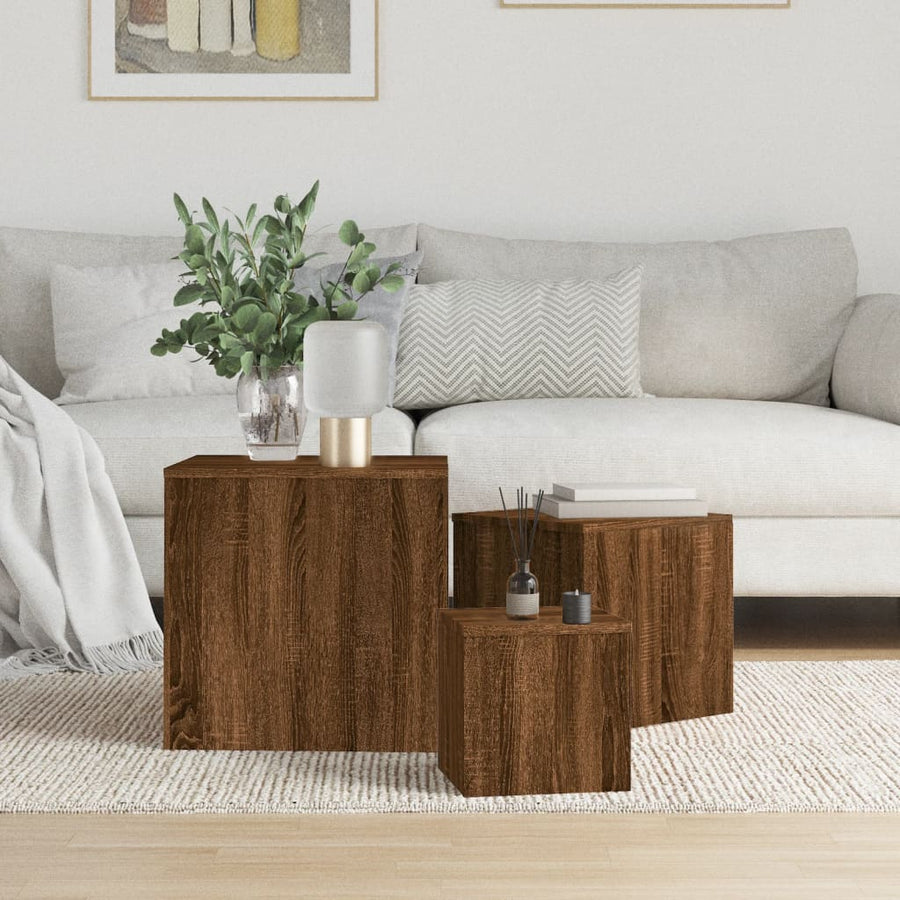 Bijzettafels 3 st bewerkt hout bruin eikenkleur bruin eikenkleur