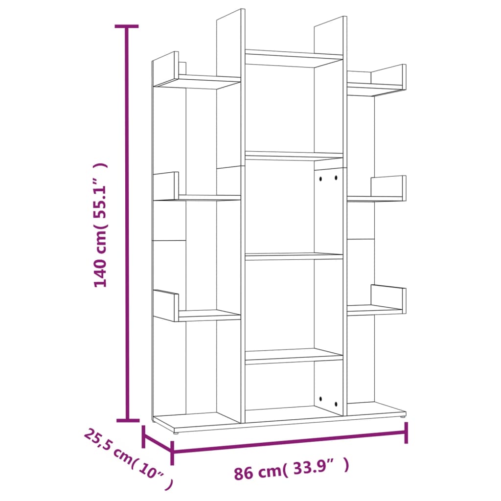 Boekenkast 86X25,5X40 Cm Bewerkt Hout Kleurig Gerookt eiken