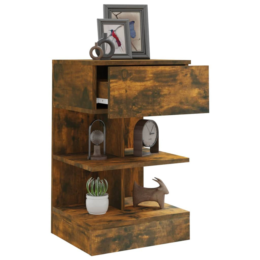 Nachtkastje 40X35X65 Cm Bewerkt Hout Kleurig 1 Gerookt eiken