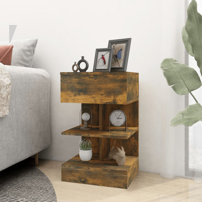 Nachtkastje 40X35X65 Cm Bewerkt Hout Kleurig 1 Gerookt eiken