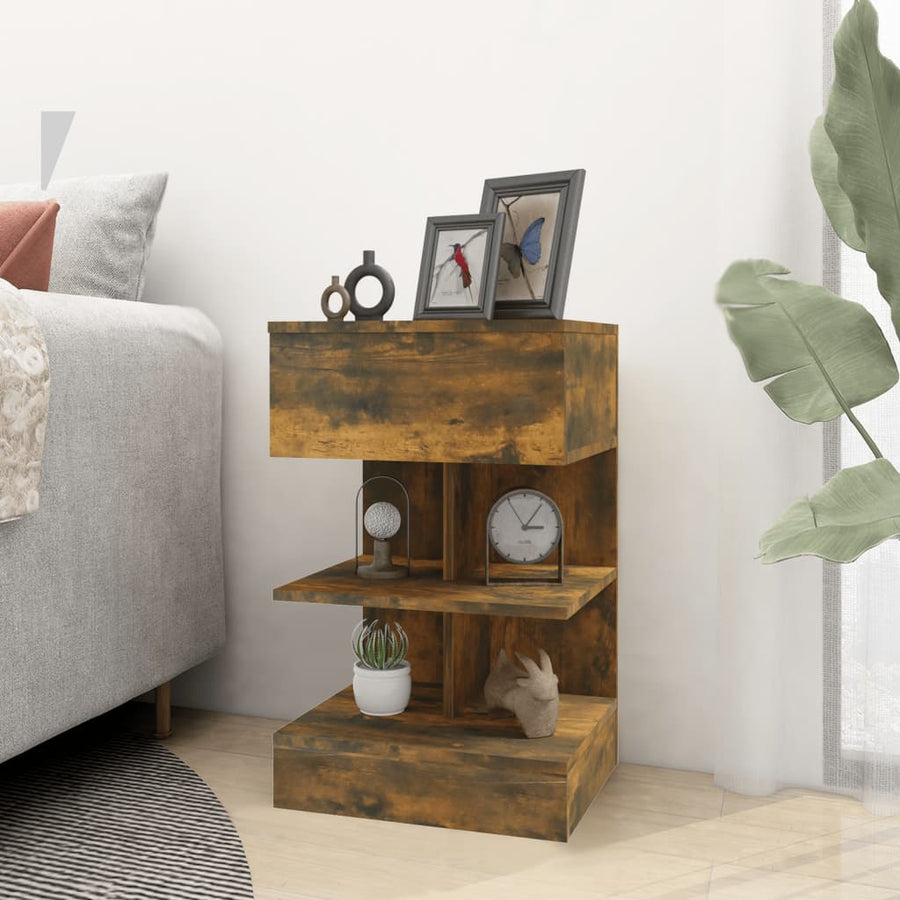 Nachtkastje 40X35X65 Cm Bewerkt Hout Kleurig 1 Gerookt eiken