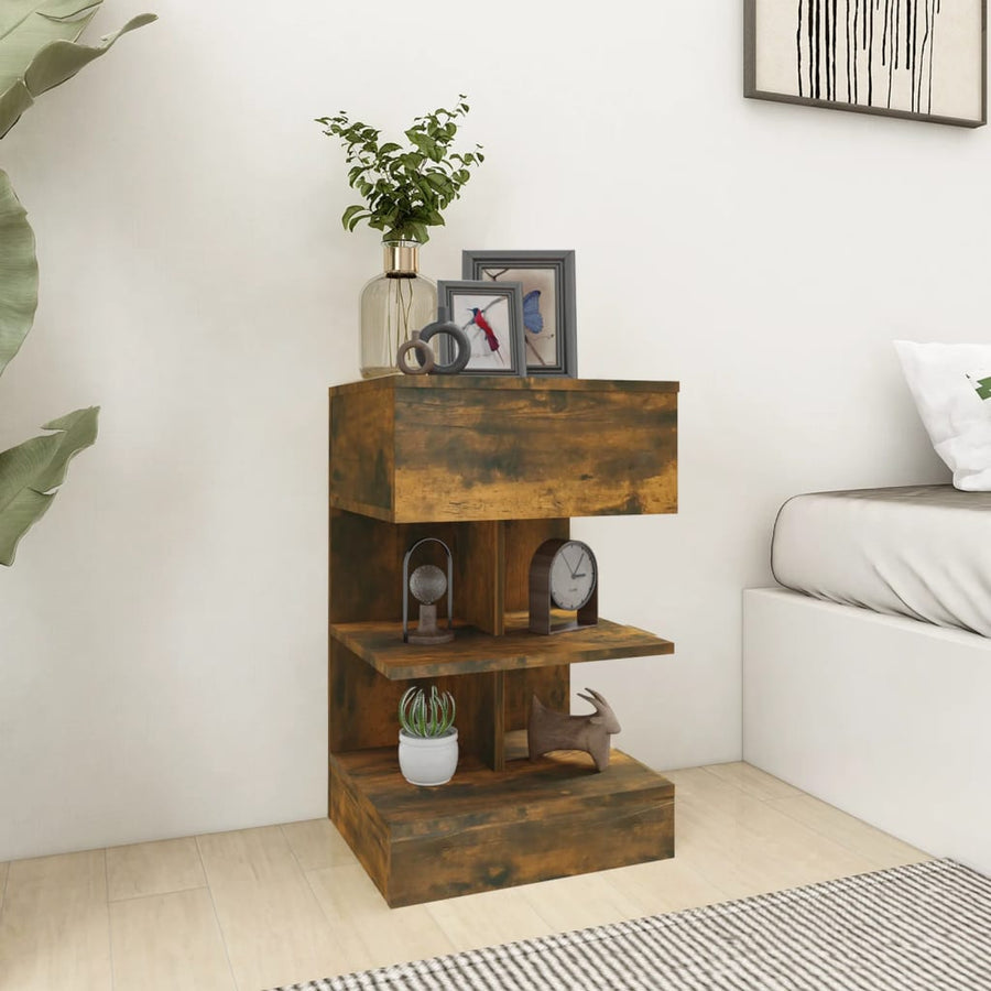 Nachtkastje 40X35X65 Cm Bewerkt Hout Kleurig 1 Gerookt eiken