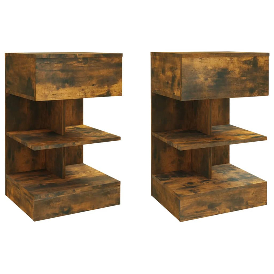 Nachtkastjes 40X35X65 Cm Bewerkt Hout Kleurig 2 Gerookt eiken