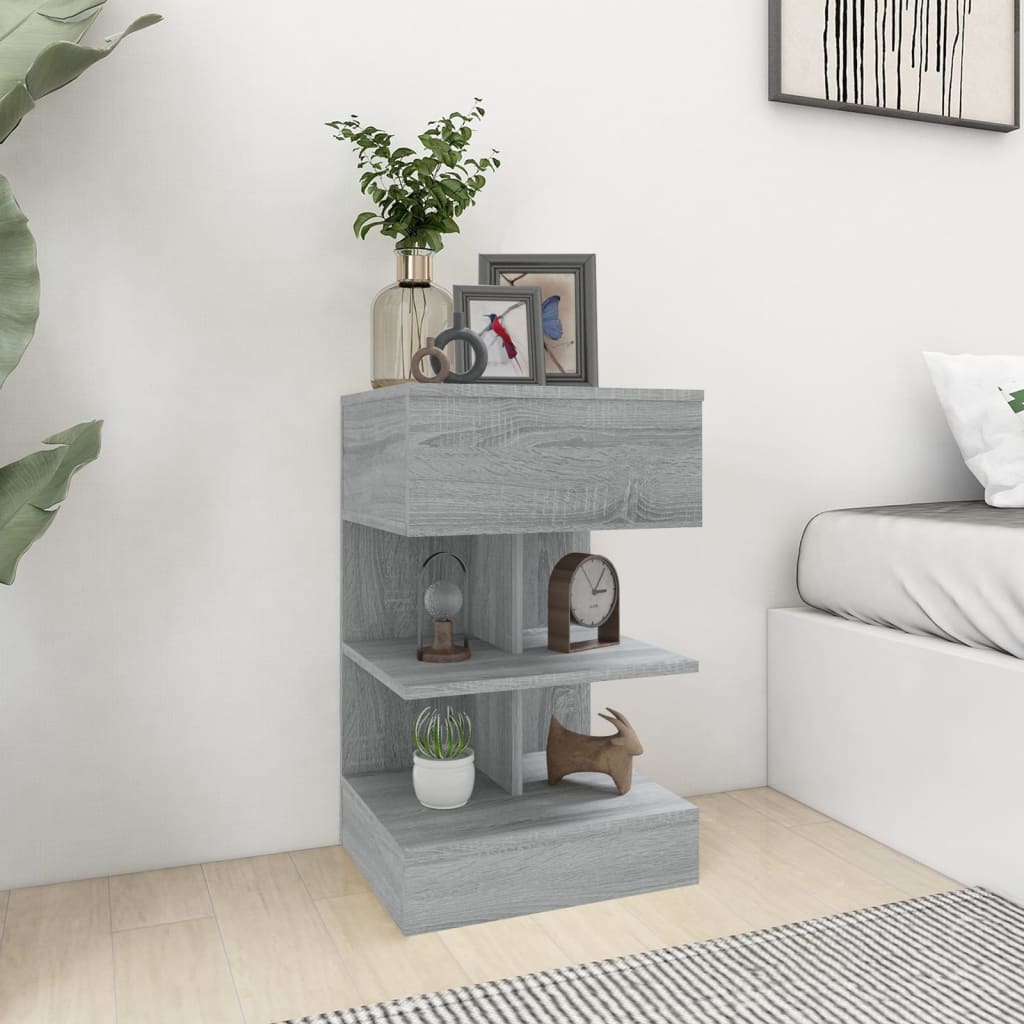 Nachtkastje 40X35X65 Cm Bewerkt Hout Eikenkleurig 1 Grijs sonoma