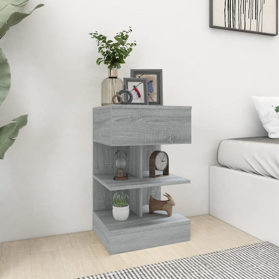 Nachtkastje 40X35X65 Cm Bewerkt Hout Eikenkleurig 1 Grijs sonoma