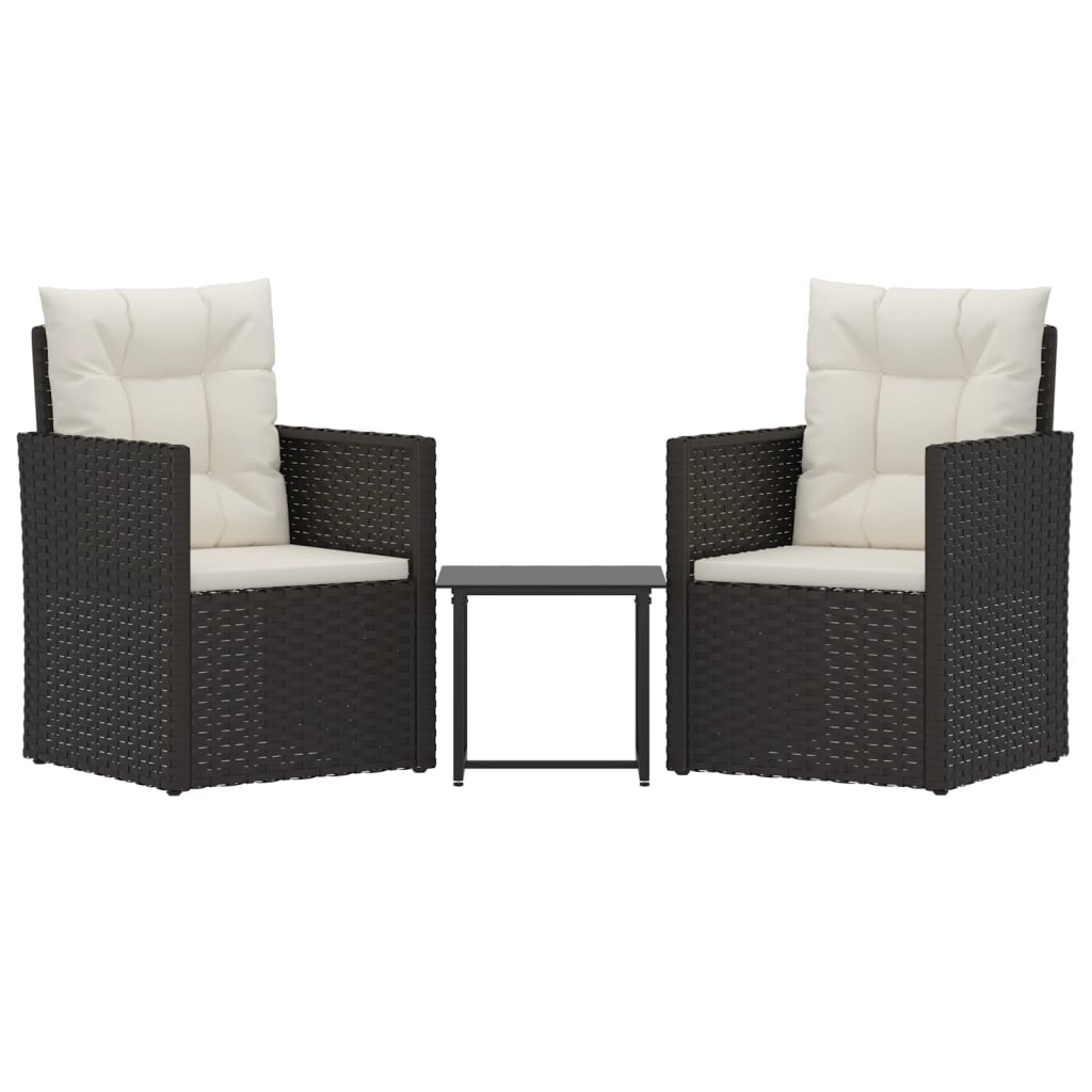 -Delige Loungeset Met Kussens Poly Rattan Zwart 1 Met rugkussen