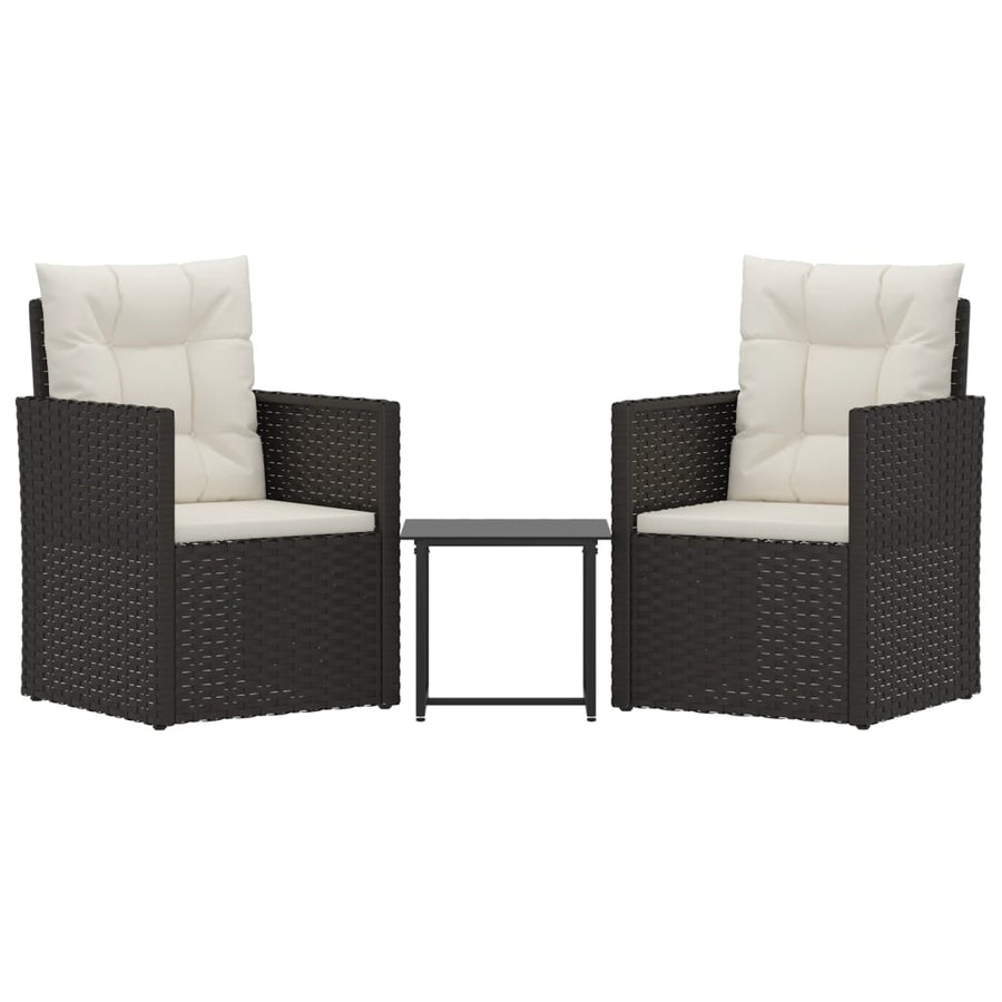 -Delige Loungeset Met Kussens Poly Rattan Zwart 1 Met rugkussen
