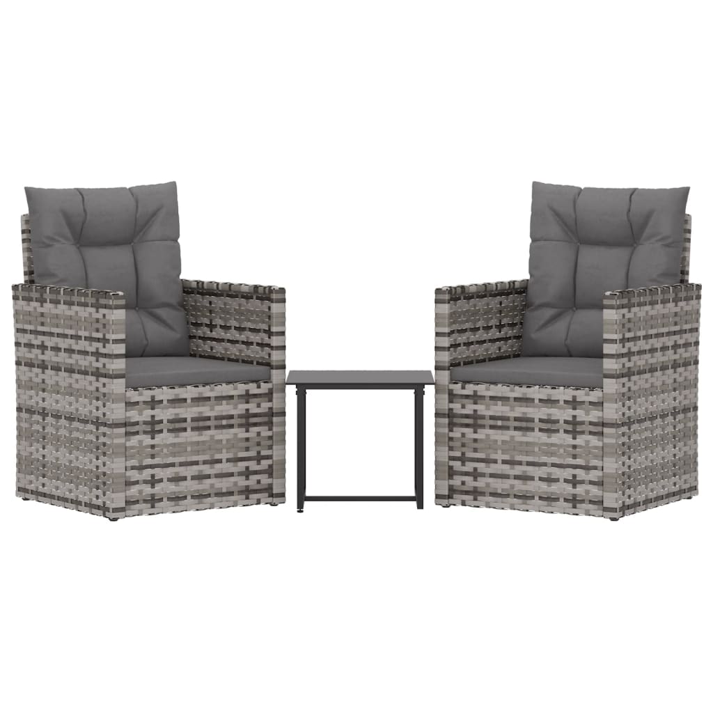-Delige Loungeset Met Kussens Poly Rattan Grijs Met rugkussen