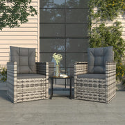 Loungeset 3-delig poly rattan grijs