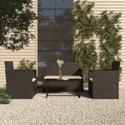 Loungeset 4-delig poly rattan zwart crèmewit
