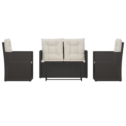 -Delige Loungeset Met Kussens Poly Rattan 4 Zwart Met rugkussen