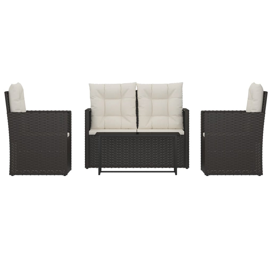 -Delige Loungeset Met Kussens Poly Rattan 4 Zwart Met rugkussen