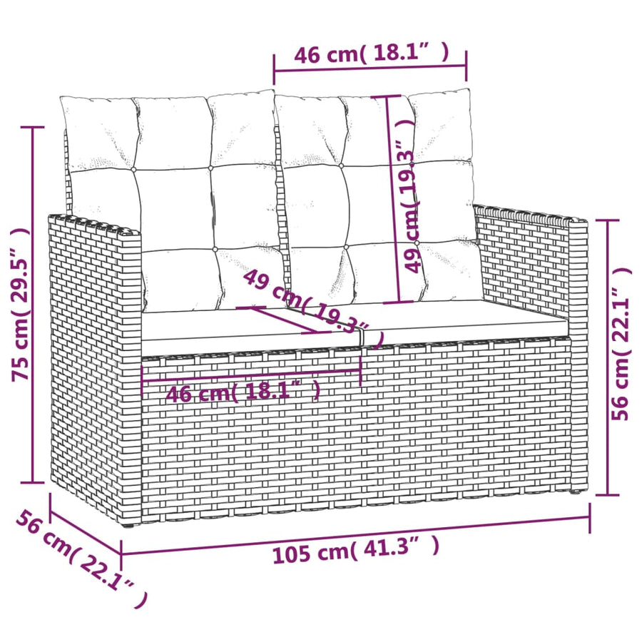 -Delige Loungeset Met Kussens Poly Rattan 4 Zwart Met rugkussen