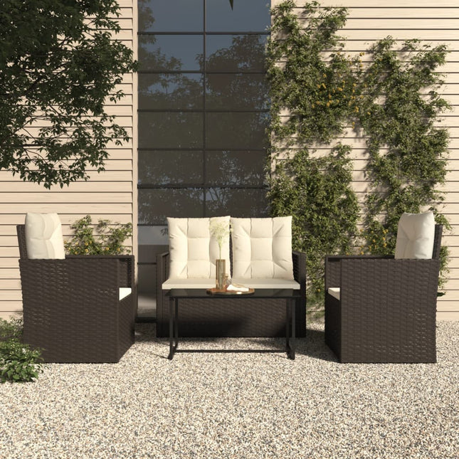 -Delige Loungeset Met Kussens Poly Rattan 4 Zwart Met rugkussen