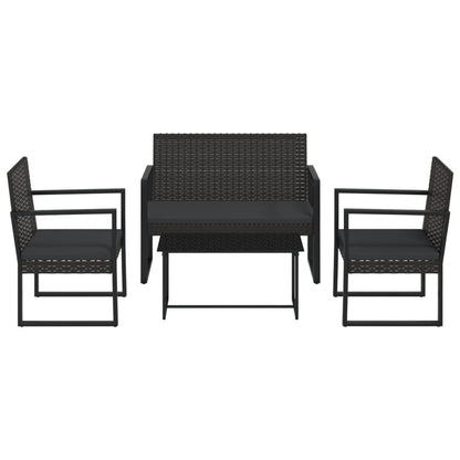 4-Delige Loungeset Met Kussens Poly Rattan Zwart