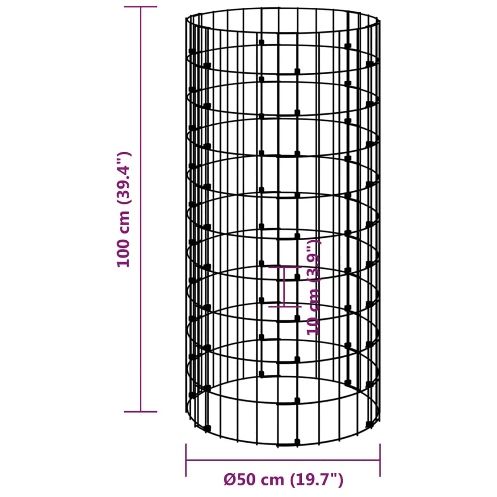 Gabion Paal Rond Ø50X00 Cm Gegalvaniseerd Staal Ø 50 x 100 cm