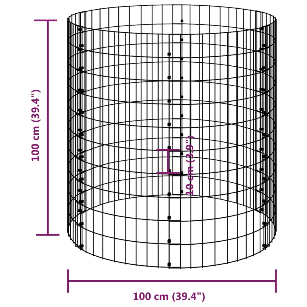 Gabion paal rond Ø100x100 cm gegalvaniseerd staal Ø 100 x 100 cm