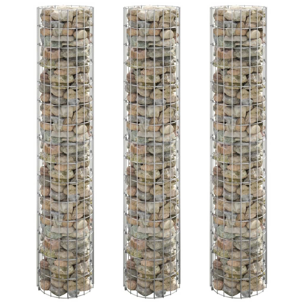 Gabion plantenbakken 3 st rond verhoogd Ø30x150 cm staal