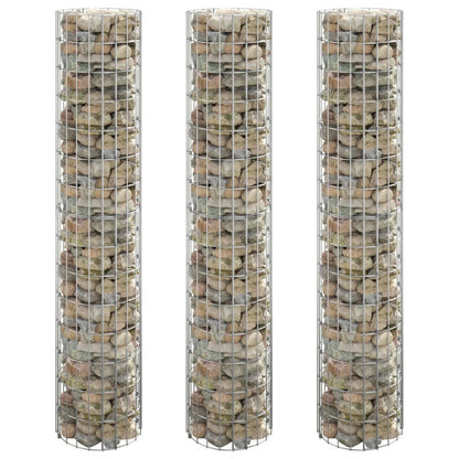 Gabion plantenbakken 3 st rond verhoogd Ø30x150 cm staal