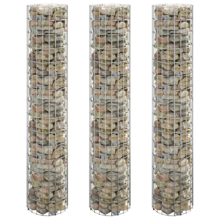 Gabion plantenbakken 3 st rond verhoogd Ø30x150 cm staal