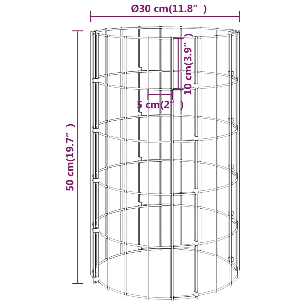 Gabion Plantenbakken 4 St Rond Verhoogd Ø30X50/00/50/200 Cm Ø 30 x 50/100/150/200 cm (4 pcs)