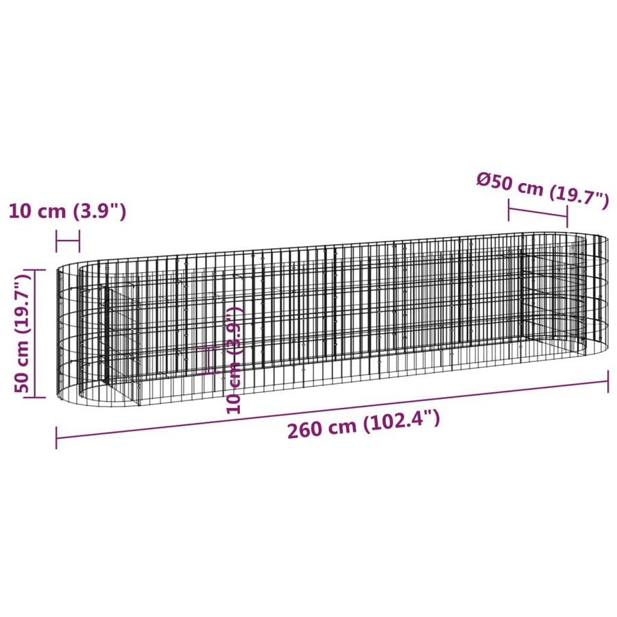 Gabion Plantenbak Verhoogd Gegalvaniseerd Ijzer 260 x 50 x 50 cm