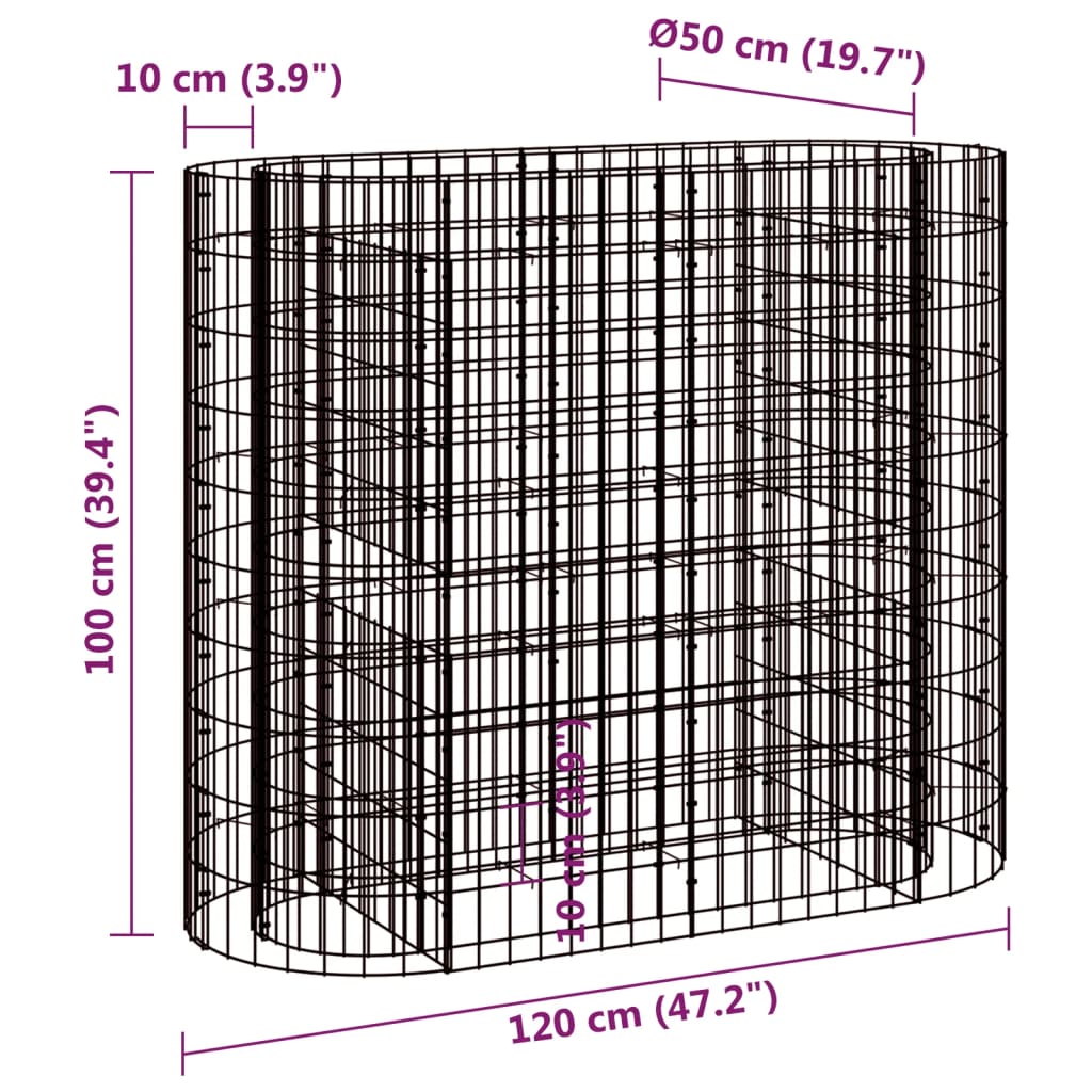 Gabion Plantenbak Verhoogd 120X50X100 Cm Gegalvaniseerd Ijzer