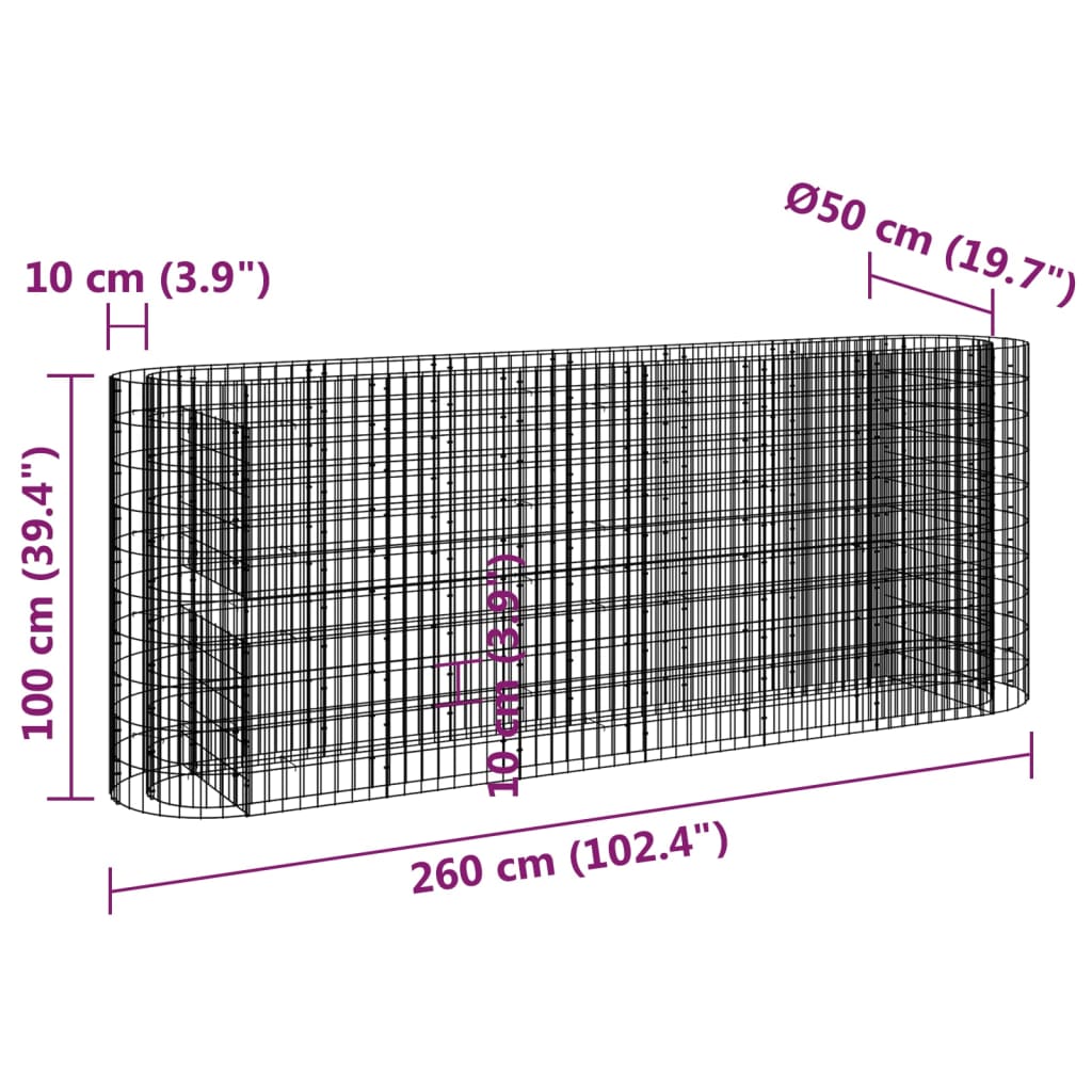 Gabion Plantenbak Verhoogd 260X50X100 Cm Gegalvaniseerd Ijzer