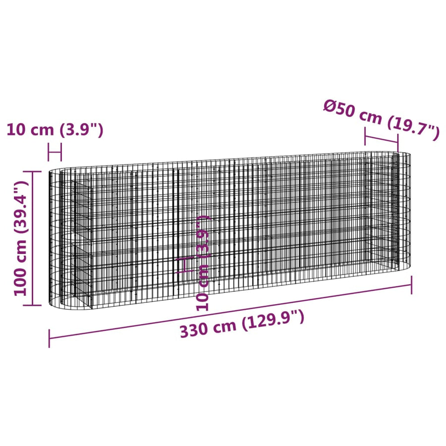 Gabion Plantenbak Verhoogd 330X50X100 Cm Gegalvaniseerd Ijzer