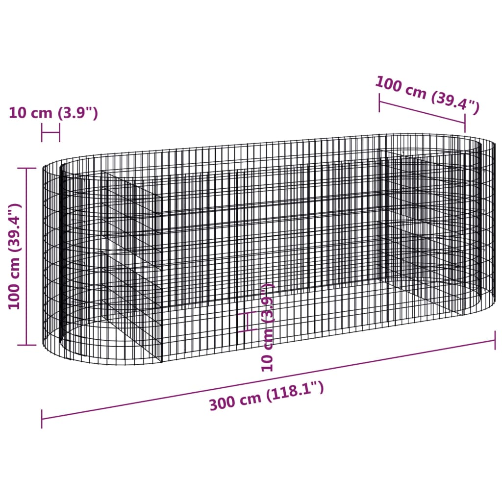 Gabion Plantenbak Verhoogd 300X100X100 Cm Gegalvaniseerd Ijzer