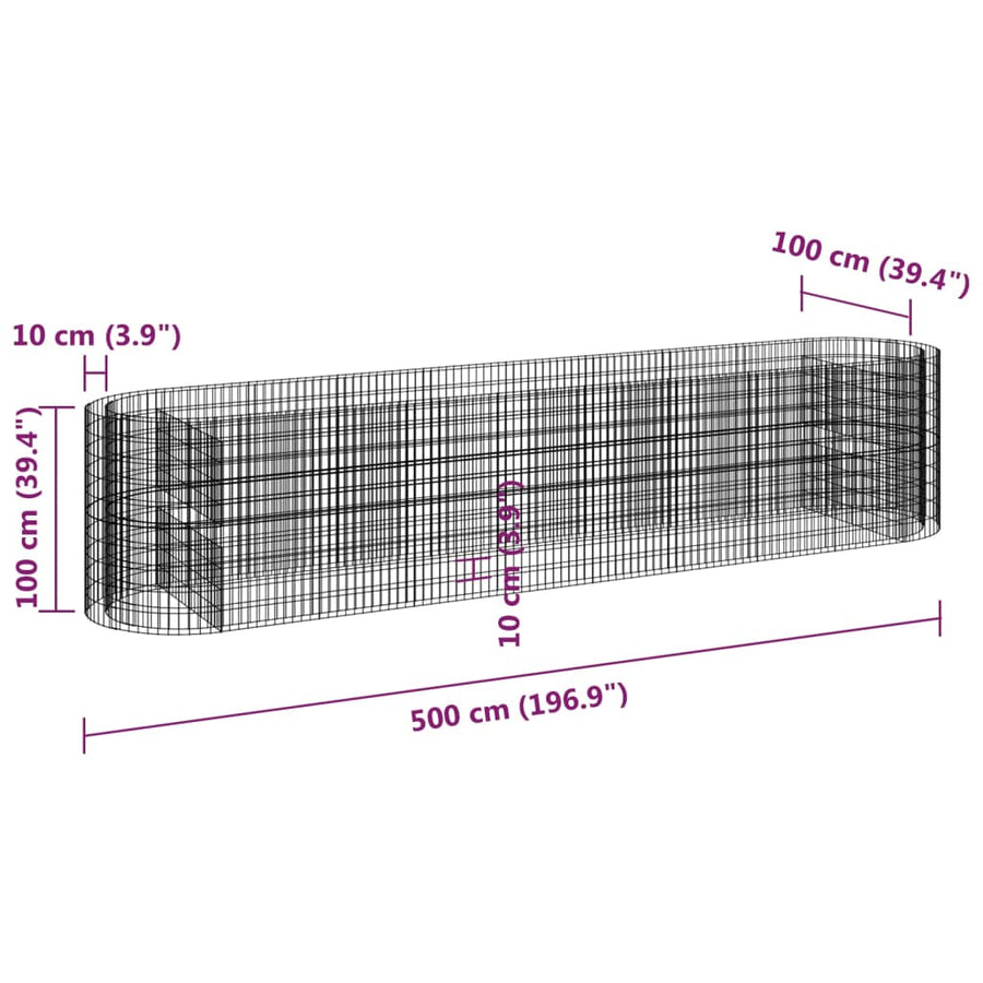 Gabion Plantenbak Verhoogd 500X100X100 Cm Gegalvaniseerd Ijzer