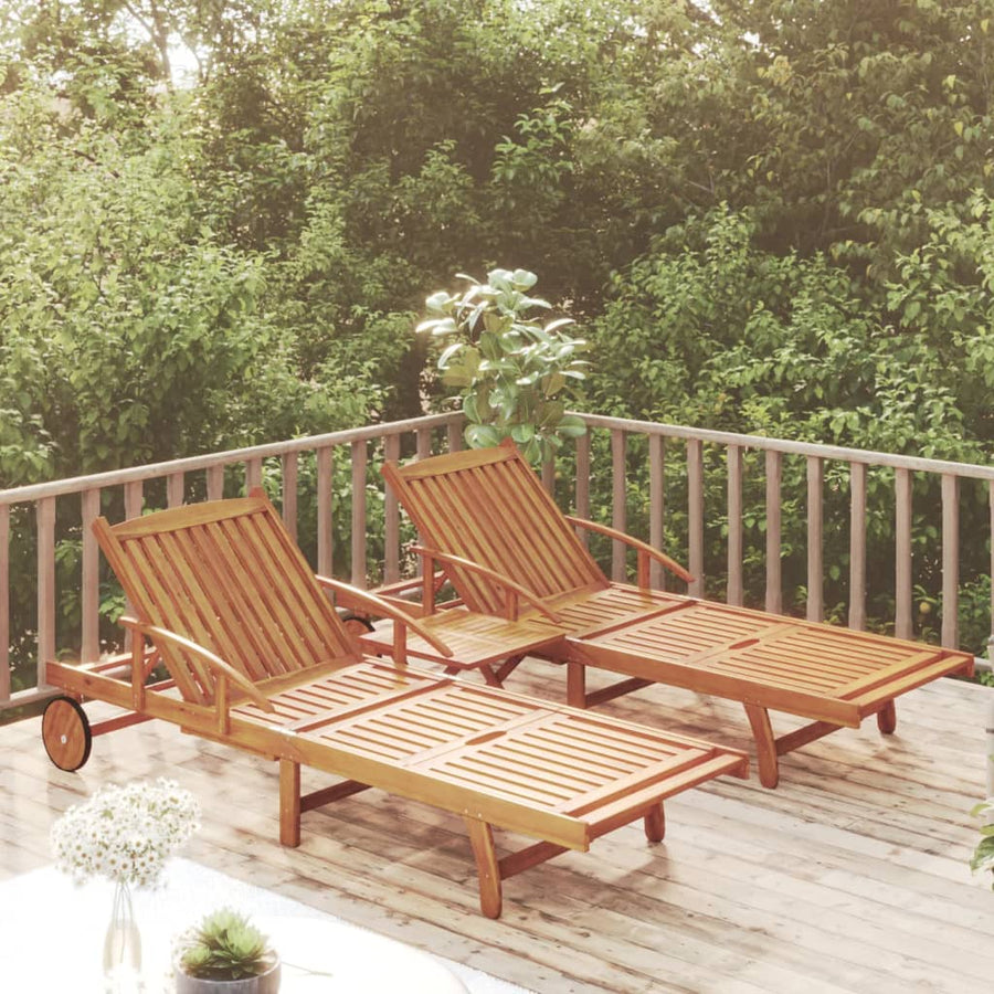 Ligbeddenset Met Tafel Massief Acaciahout 2 ligbedden met tafel