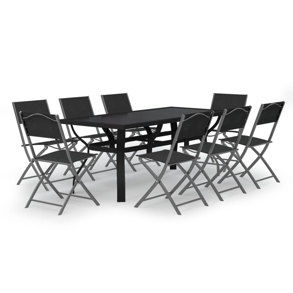 -Delige Tuinset Grijs En Zwart 9 180 cm tafellengte