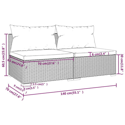 2-Delige Loungeset Met Kussens Poly Rattan 1 Bruin en rood Middenbank (2 st)
