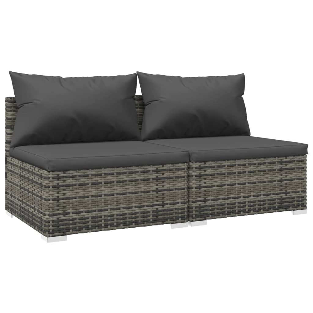 2-Delige Loungeset Met Kussens Poly Rattan 1 Grijs en antraciet Middenbank (2 st)