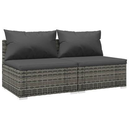 2-Delige Loungeset Met Kussens Poly Rattan 1 Grijs en antraciet Middenbank (2 st)
