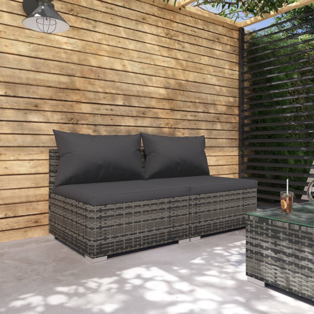 2-Delige Loungeset Met Kussens Poly Rattan 1 Grijs en antraciet Middenbank (2 st)