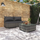 3-Delige Loungeset Met Kussens Poly Rattan 1 Grijs en antraciet 2x midden + Tafel