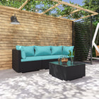 4-Delige Loungeset Met Kussens Poly Rattan 1 Zwart en blauw 2x hoek + midden + Tafel