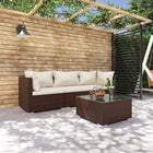 4-Delige Loungeset Met Kussens Poly Rattan 1 Bruin en crème 2x hoek + midden + Tafel