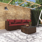 4-Delige Loungeset Met Kussens Poly Rattan 1 Bruin en rood 2x hoek + midden + Tafel