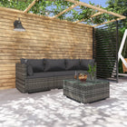 4-Delige Loungeset Met Kussens Poly Rattan 1 Grijs en antraciet 2x hoek + midden + Tafel